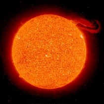 De heldere vlekken (in het midden en rechtsboven) op de zon zijn zonnefakkels. Rechtsboven is tevens een zonnevlam te zien.Bron: Wikipedia 