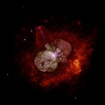 De ster Eta Carinae is een kandidaat voor een hypernova (foto: Hubble Space Telescope).Bron: Wikipedia 