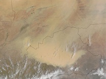 Satellietfoto zandstorm in Burkina Faso. Bron: Wikipedia