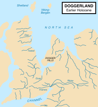 Doggerland, moderne reconstructie van de paleogeografie. Bron: Wikipedia