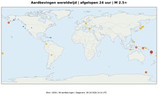 Aardbevingen wereldwijd (afgelopen 24 uur)